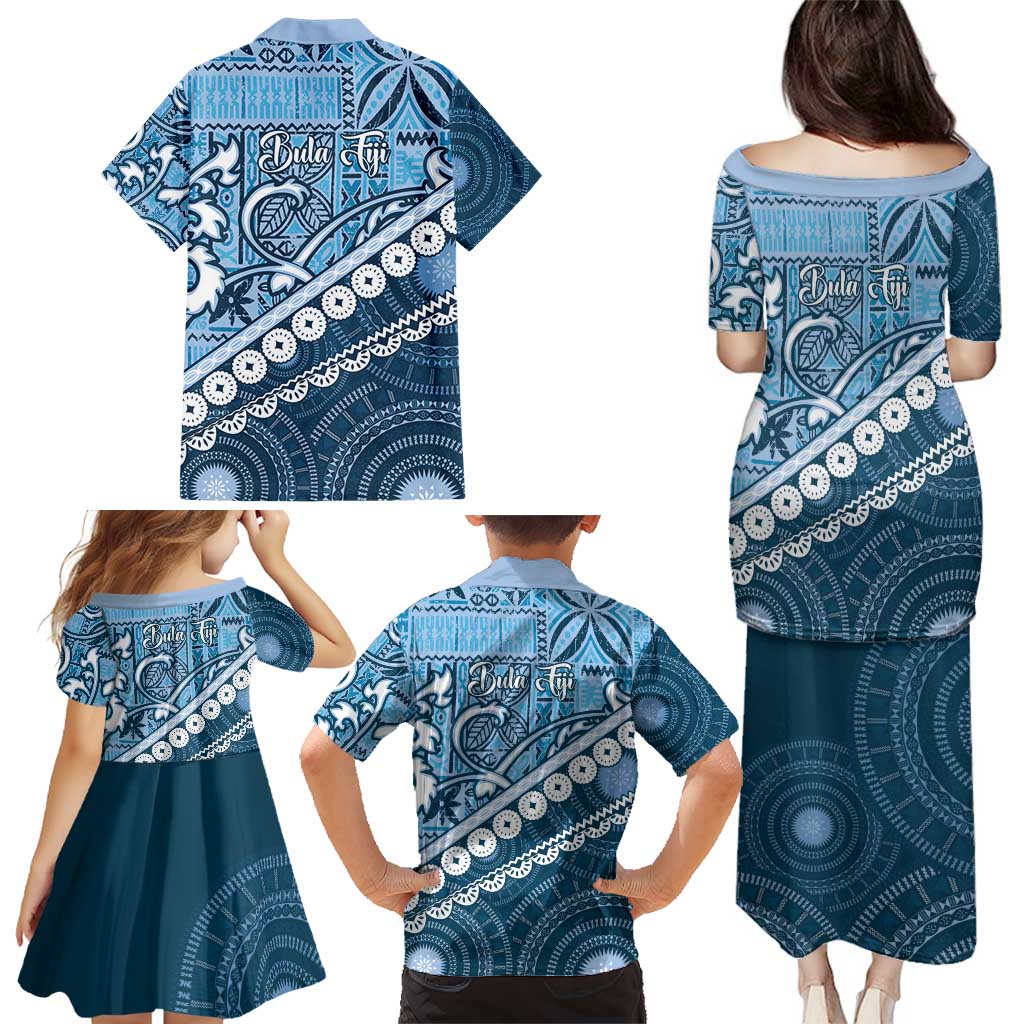 Blue Bula Fiji Family Matching Puletasi and Hawaiian Shirt Fijian Language Week Tapa Cloth - Pastel LT14 - Polynesian Pride