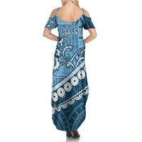 Blue Bula Fiji Family Matching Summer Maxi Dress and Hawaiian Shirt Fijian Language Week Tapa Cloth - Pastel LT14 - Polynesian Pride