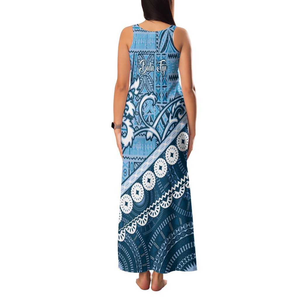 Blue Bula Fiji Family Matching Tank Maxi Dress and Hawaiian Shirt Fijian Language Week Tapa Cloth - Pastel LT14 - Polynesian Pride
