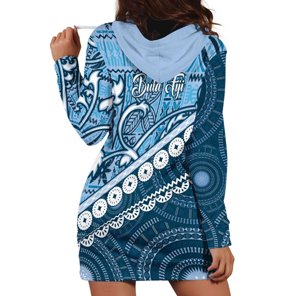Blue Bula Fiji Hoodie Dress Fijian Language Week Tapa Cloth - Pastel LT14 - Polynesian Pride