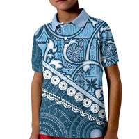 Blue Bula Fiji Kid Polo Shirt Fijian Language Week Tapa Cloth - Pastel LT14 Kid Blue - Polynesian Pride