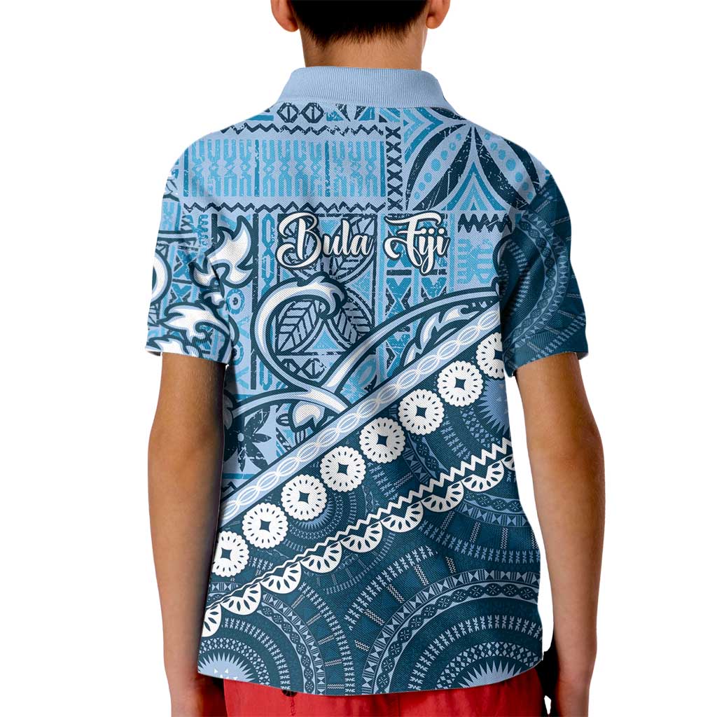 Blue Bula Fiji Kid Polo Shirt Fijian Language Week Tapa Cloth - Pastel LT14 - Polynesian Pride