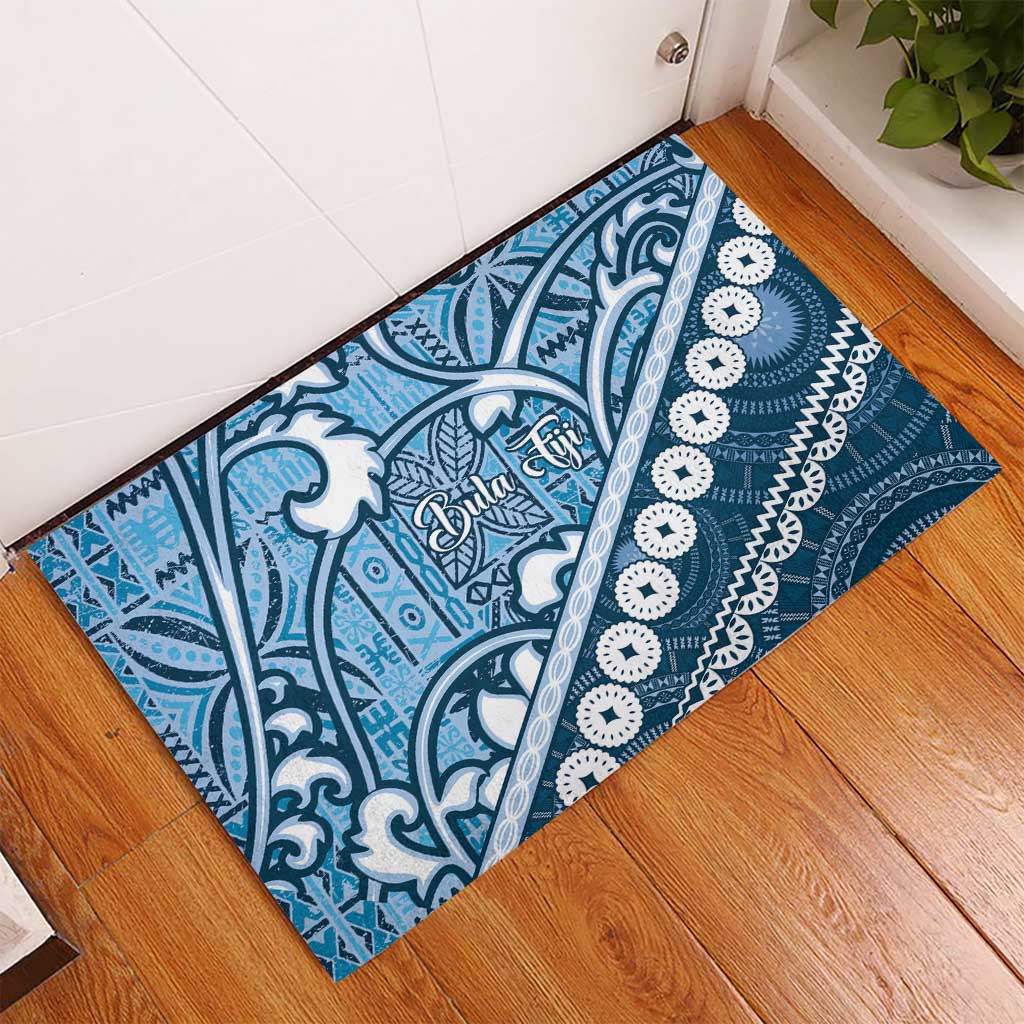 Blue Bula Fiji Rubber Doormat Fijian Language Week Tapa Cloth - Pastel LT14 - Polynesian Pride
