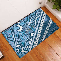 Blue Bula Fiji Rubber Doormat Fijian Language Week Tapa Cloth - Pastel LT14 - Polynesian Pride