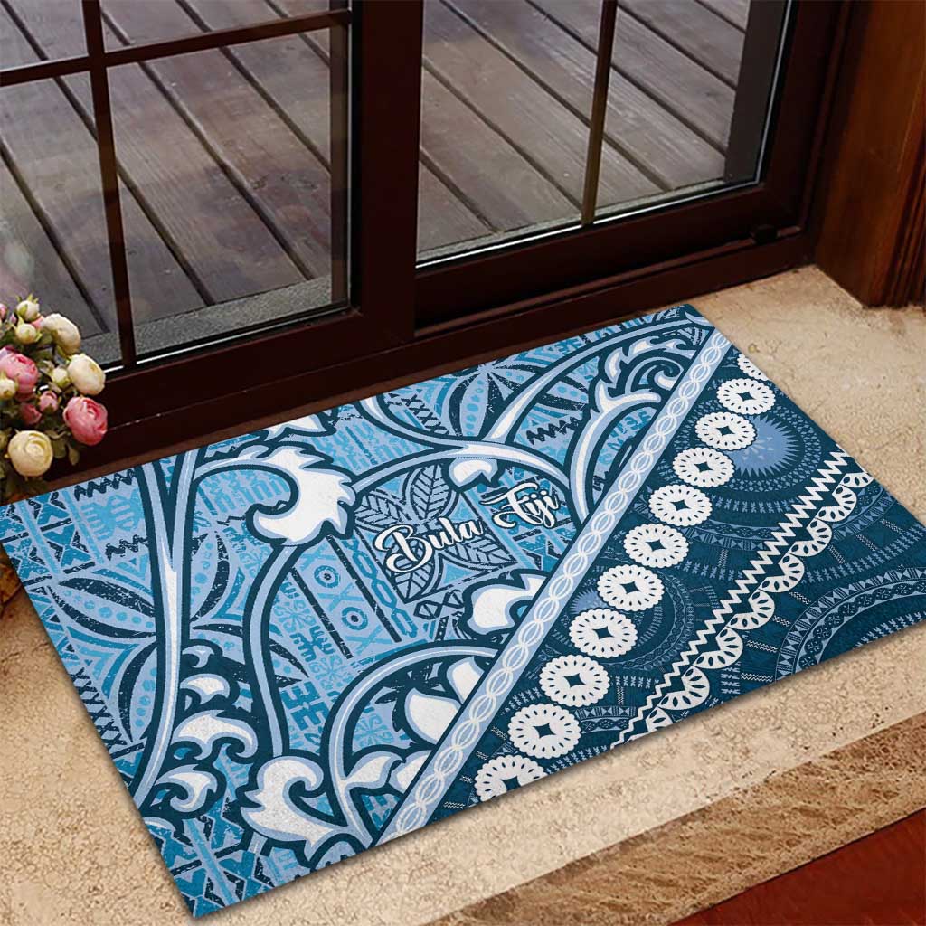 Blue Bula Fiji Rubber Doormat Fijian Language Week Tapa Cloth - Pastel LT14 - Polynesian Pride