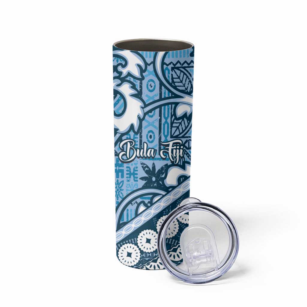 Blue Bula Fiji Skinny Tumbler Fijian Language Week Tapa Cloth - Pastel LT14 - Polynesian Pride
