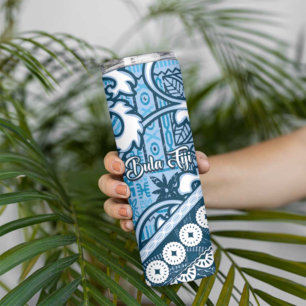 Blue Bula Fiji Skinny Tumbler Fijian Language Week Tapa Cloth - Pastel LT14 - Polynesian Pride