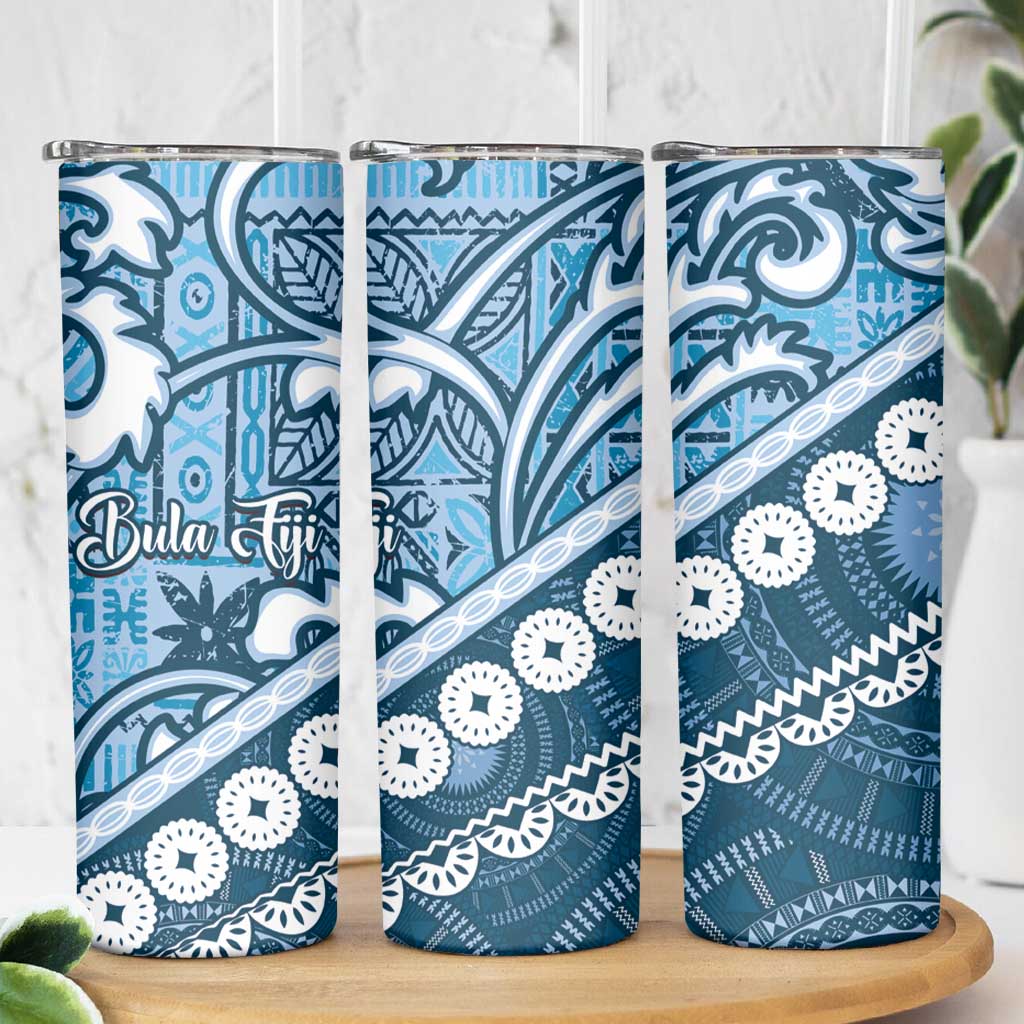 Blue Bula Fiji Skinny Tumbler Fijian Language Week Tapa Cloth - Pastel LT14 - Polynesian Pride