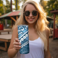 Blue Bula Fiji Skinny Tumbler Fijian Language Week Tapa Cloth - Pastel LT14 - Polynesian Pride