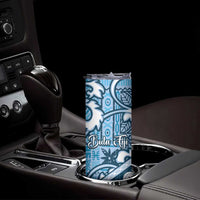 Blue Bula Fiji Skinny Tumbler Fijian Language Week Tapa Cloth - Pastel LT14 - Polynesian Pride