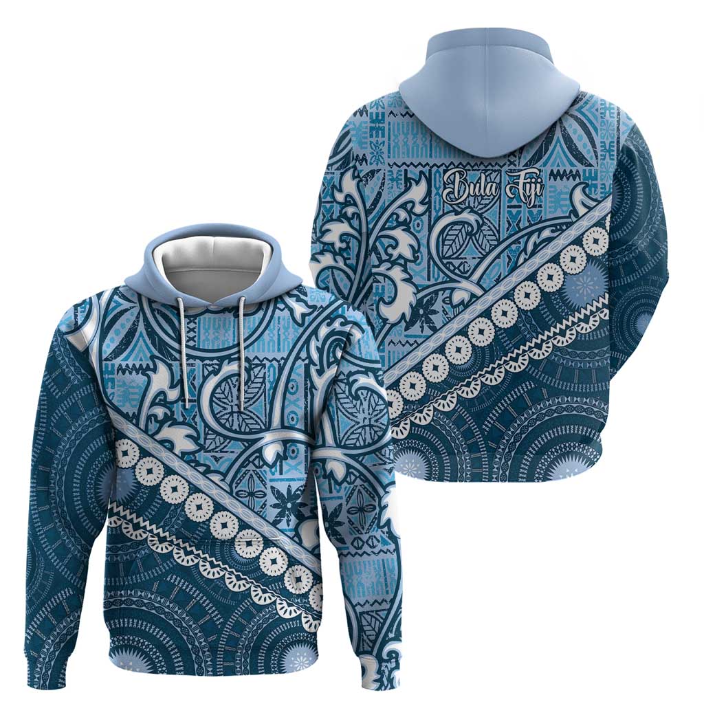 Blue Bula Fiji Zip Hoodie Fijian Language Week Tapa Cloth - Pastel