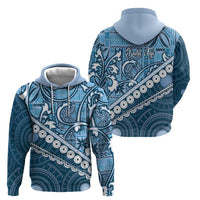 Blue Bula Fiji Zip Hoodie Fijian Language Week Tapa Cloth - Pastel
