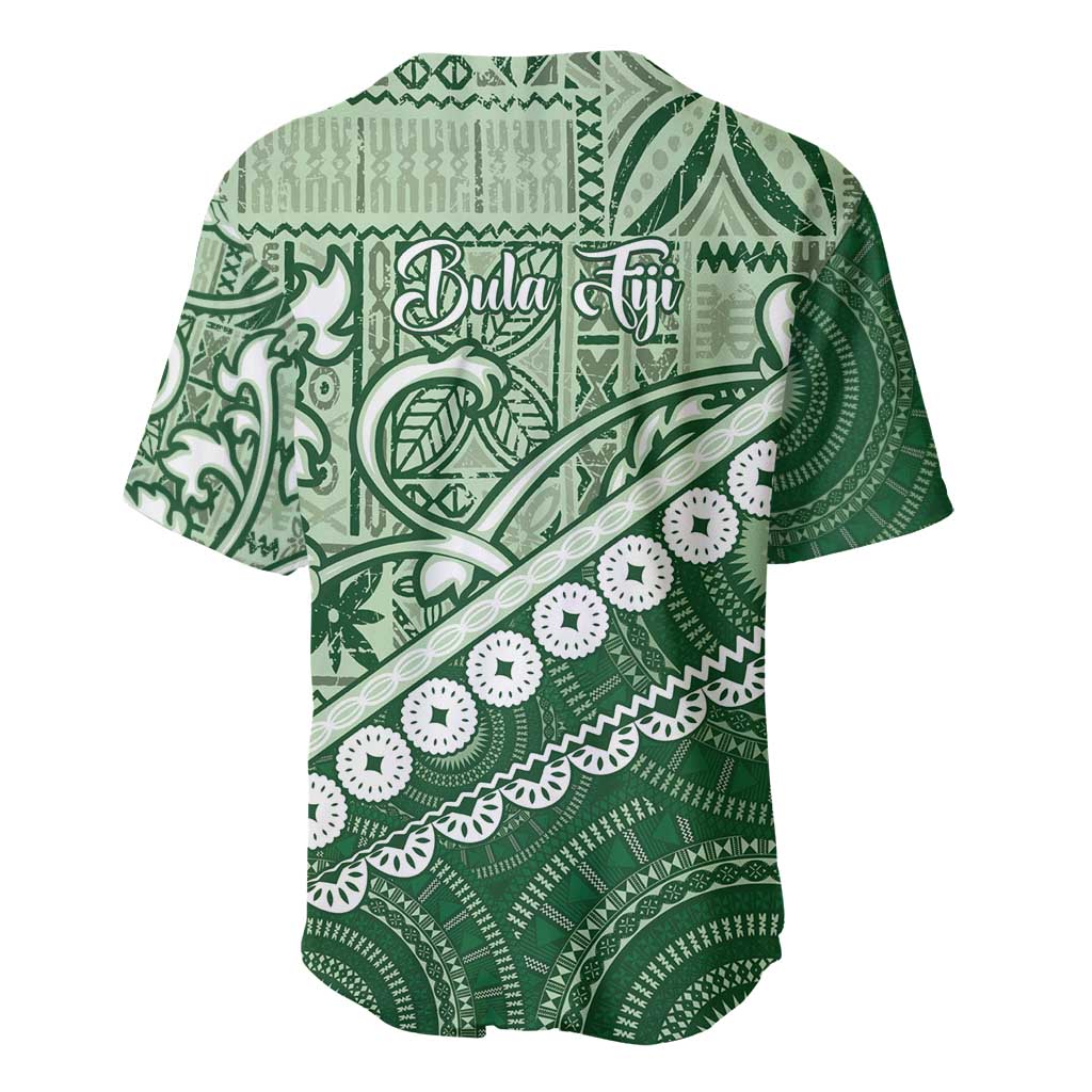 Green Bula Fiji Baseball Jersey Fijian Language Week Tapa Cloth - Pastel