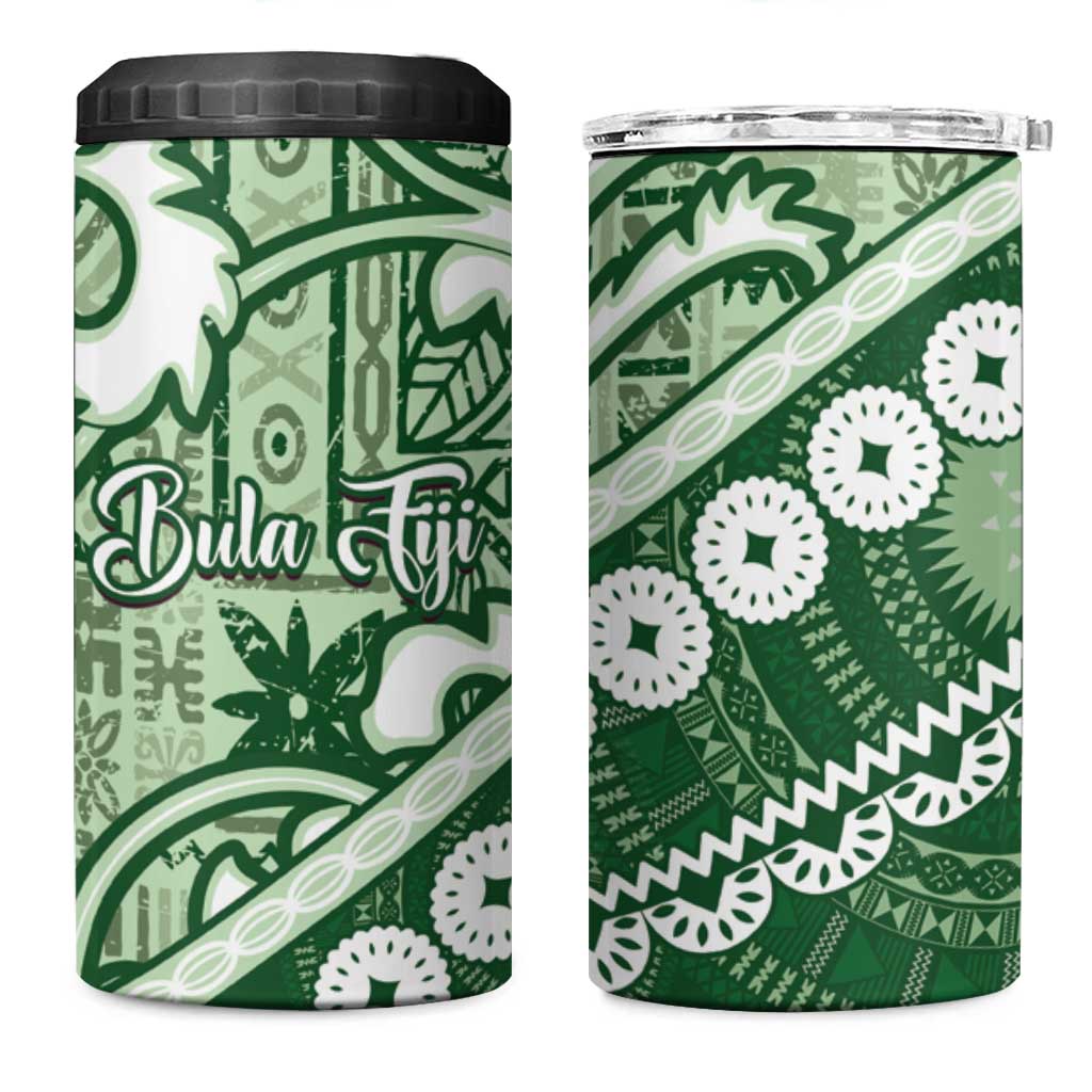 Green Bula Fiji 4 in 1 Can Cooler Tumbler Fijian Language Week Tapa Cloth - Pastel LT14 One Size: 16 oz Green - Polynesian Pride