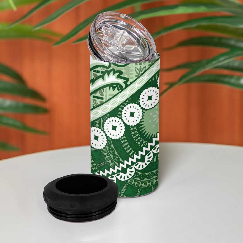 Green Bula Fiji 4 in 1 Can Cooler Tumbler Fijian Language Week Tapa Cloth - Pastel LT14 - Polynesian Pride
