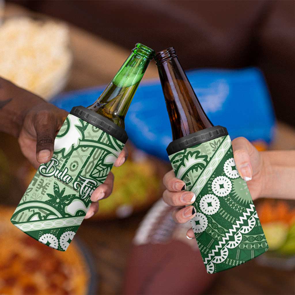 Green Bula Fiji 4 in 1 Can Cooler Tumbler Fijian Language Week Tapa Cloth - Pastel LT14 - Polynesian Pride