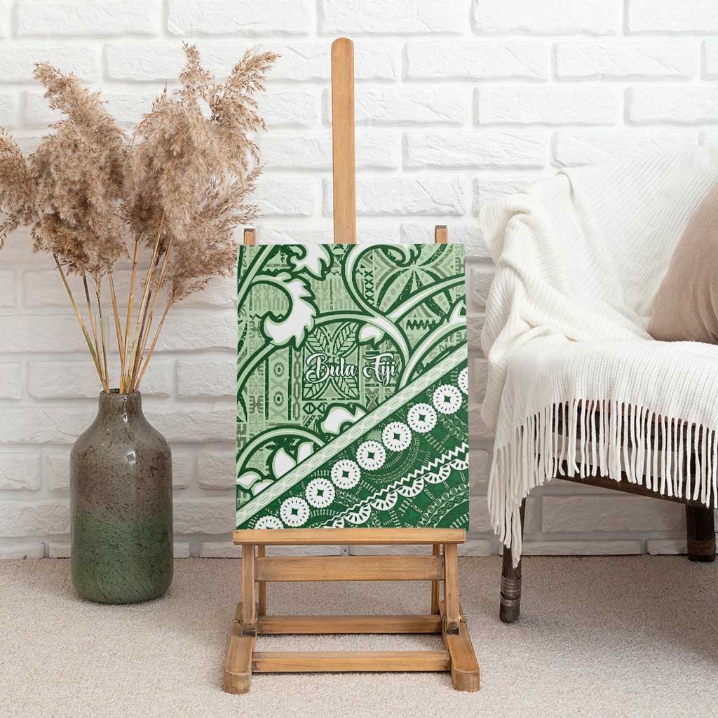 Green Bula Fiji Canvas Wall Art Fijian Language Week Tapa Cloth - Pastel