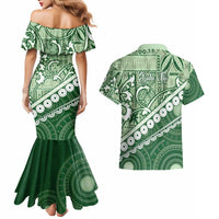 Green Bula Fiji Couples Matching Mermaid Dress and Hawaiian Shirt Fijian Language Week Tapa Cloth - Pastel LT14 - Polynesian Pride