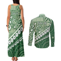Green Bula Fiji Couples Matching Tank Maxi Dress and Long Sleeve Button Shirt Fijian Language Week Tapa Cloth - Pastel LT14 - Polynesian Pride