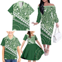 Green Bula Fiji Family Matching Off The Shoulder Long Sleeve Dress and Hawaiian Shirt Fijian Language Week Tapa Cloth - Pastel LT14 - Polynesian Pride