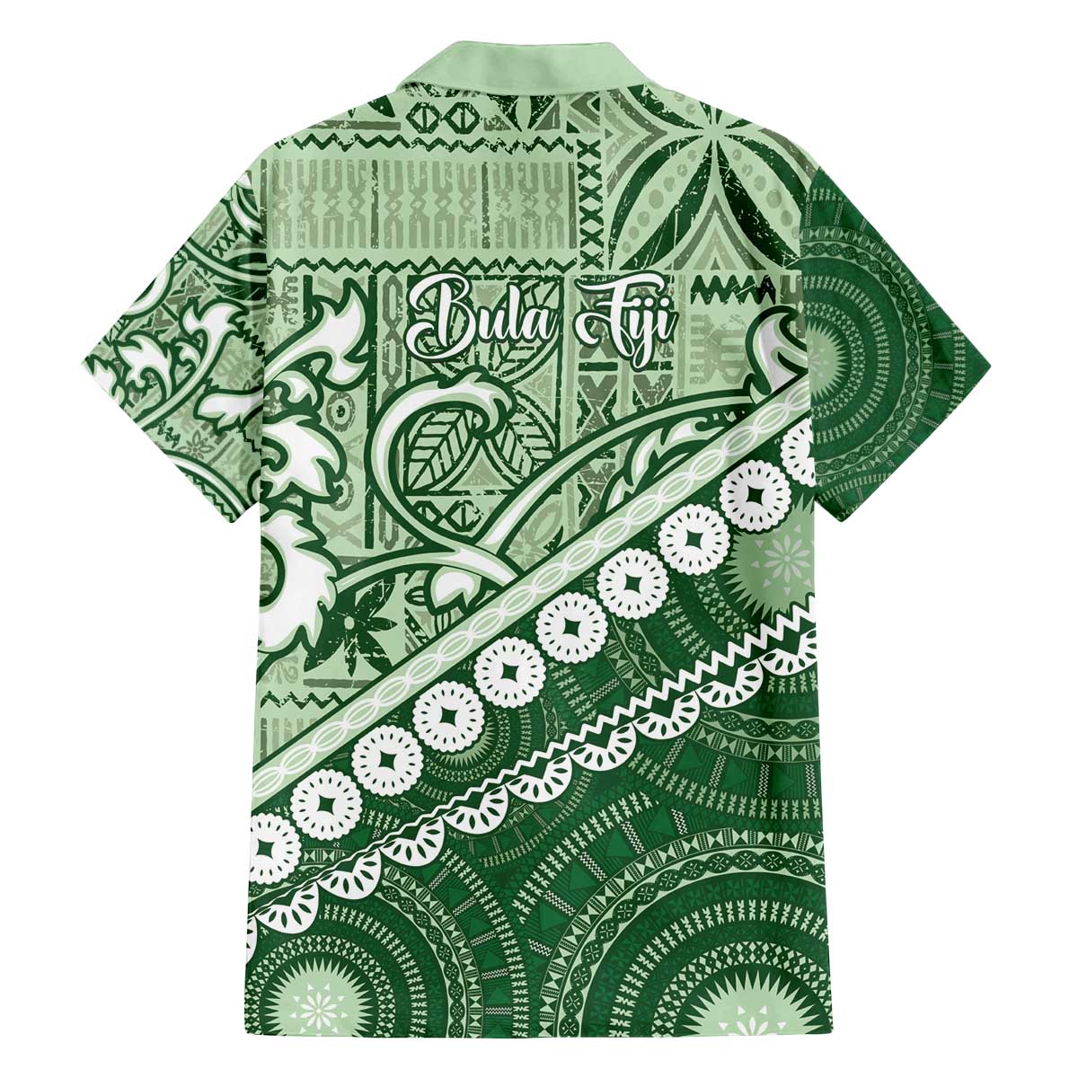 Green Bula Fiji Family Matching Off The Shoulder Long Sleeve Dress and Hawaiian Shirt Fijian Language Week Tapa Cloth - Pastel LT14 - Polynesian Pride