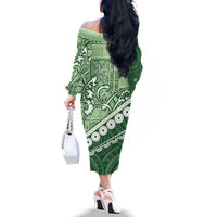 Green Bula Fiji Family Matching Off The Shoulder Long Sleeve Dress and Hawaiian Shirt Fijian Language Week Tapa Cloth - Pastel LT14 - Polynesian Pride