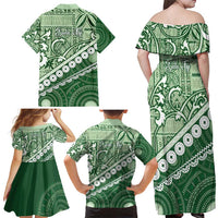 Green Bula Fiji Family Matching Off Shoulder Maxi Dress and Hawaiian Shirt Fijian Language Week Tapa Cloth - Pastel LT14 - Polynesian Pride