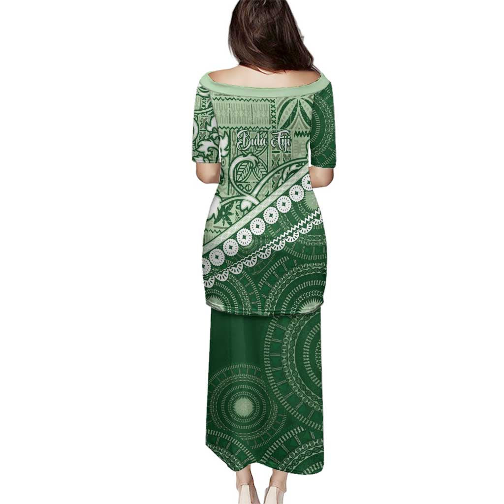 Green Bula Fiji Family Matching Puletasi and Hawaiian Shirt Fijian Language Week Tapa Cloth - Pastel LT14 - Polynesian Pride