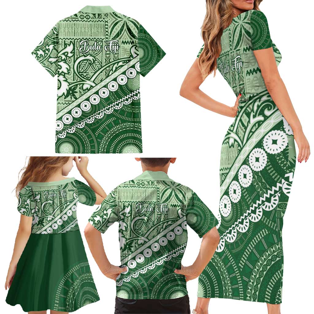Green Bula Fiji Family Matching Short Sleeve Bodycon Dress and Hawaiian Shirt Fijian Language Week Tapa Cloth - Pastel LT14 - Polynesian Pride