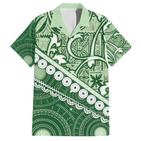 Green Bula Fiji Family Matching Short Sleeve Bodycon Dress and Hawaiian Shirt Fijian Language Week Tapa Cloth - Pastel LT14 Dad's Shirt - Short Sleeve Green - Polynesian Pride