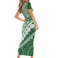 Green Bula Fiji Family Matching Short Sleeve Bodycon Dress and Hawaiian Shirt Fijian Language Week Tapa Cloth - Pastel LT14 - Polynesian Pride