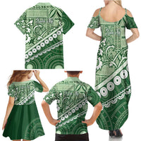 Green Bula Fiji Family Matching Summer Maxi Dress and Hawaiian Shirt Fijian Language Week Tapa Cloth - Pastel LT14 - Polynesian Pride