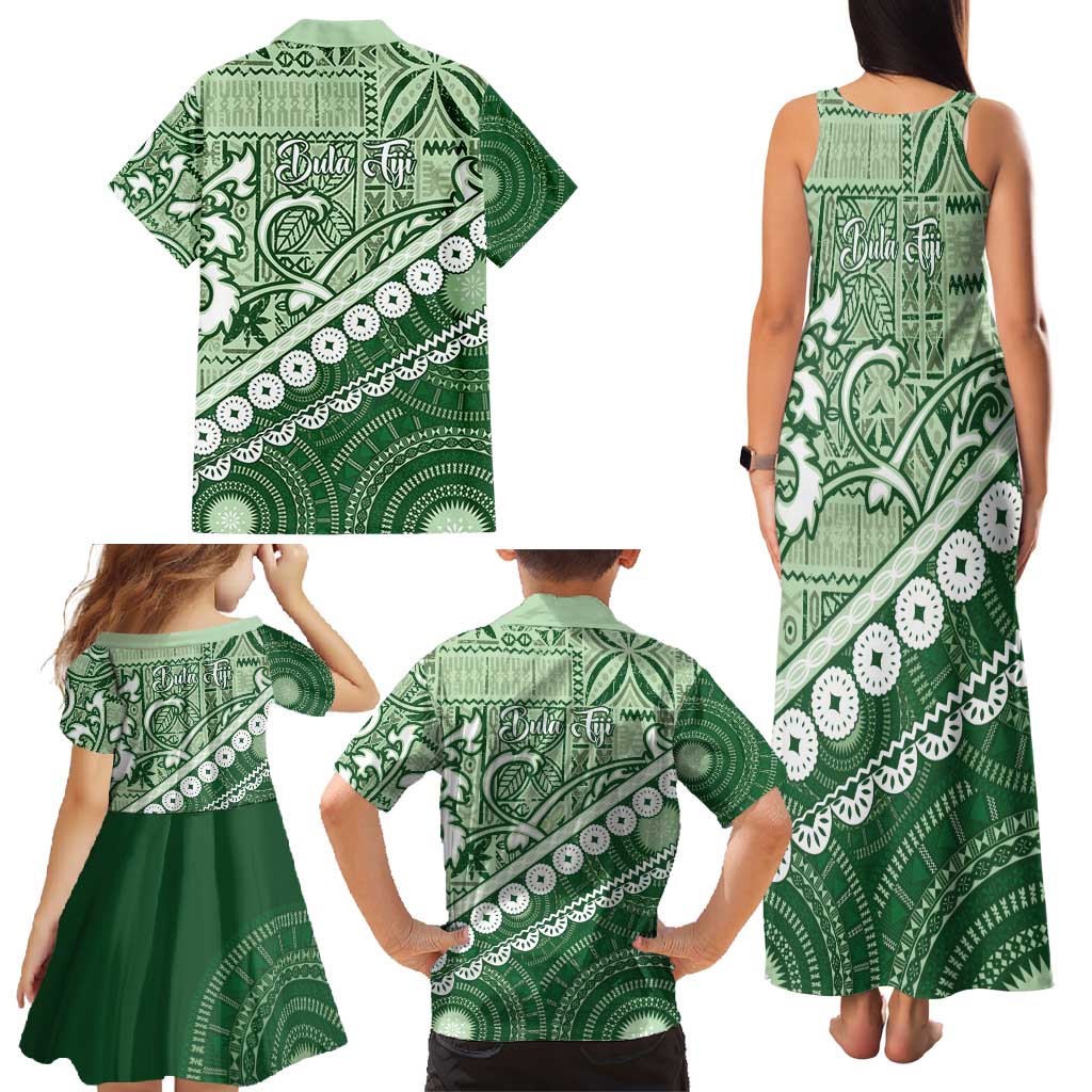 Green Bula Fiji Family Matching Tank Maxi Dress and Hawaiian Shirt Fijian Language Week Tapa Cloth - Pastel LT14 - Polynesian Pride