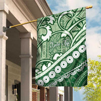 Green Bula Fiji Garden Flag Fijian Language Week Tapa Cloth - Pastel LT14 House Flag Green - Polynesian Pride