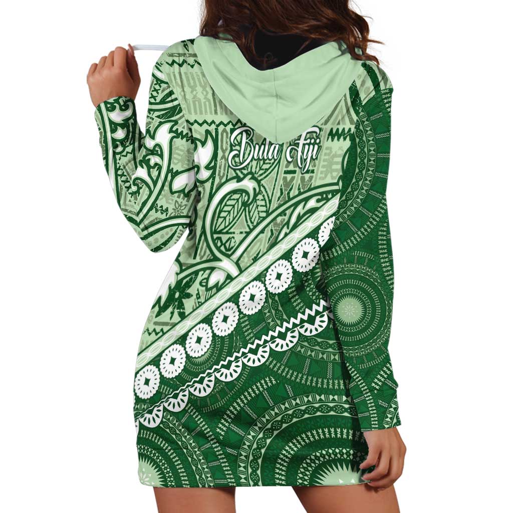 Green Bula Fiji Hoodie Dress Fijian Language Week Tapa Cloth - Pastel LT14 - Polynesian Pride