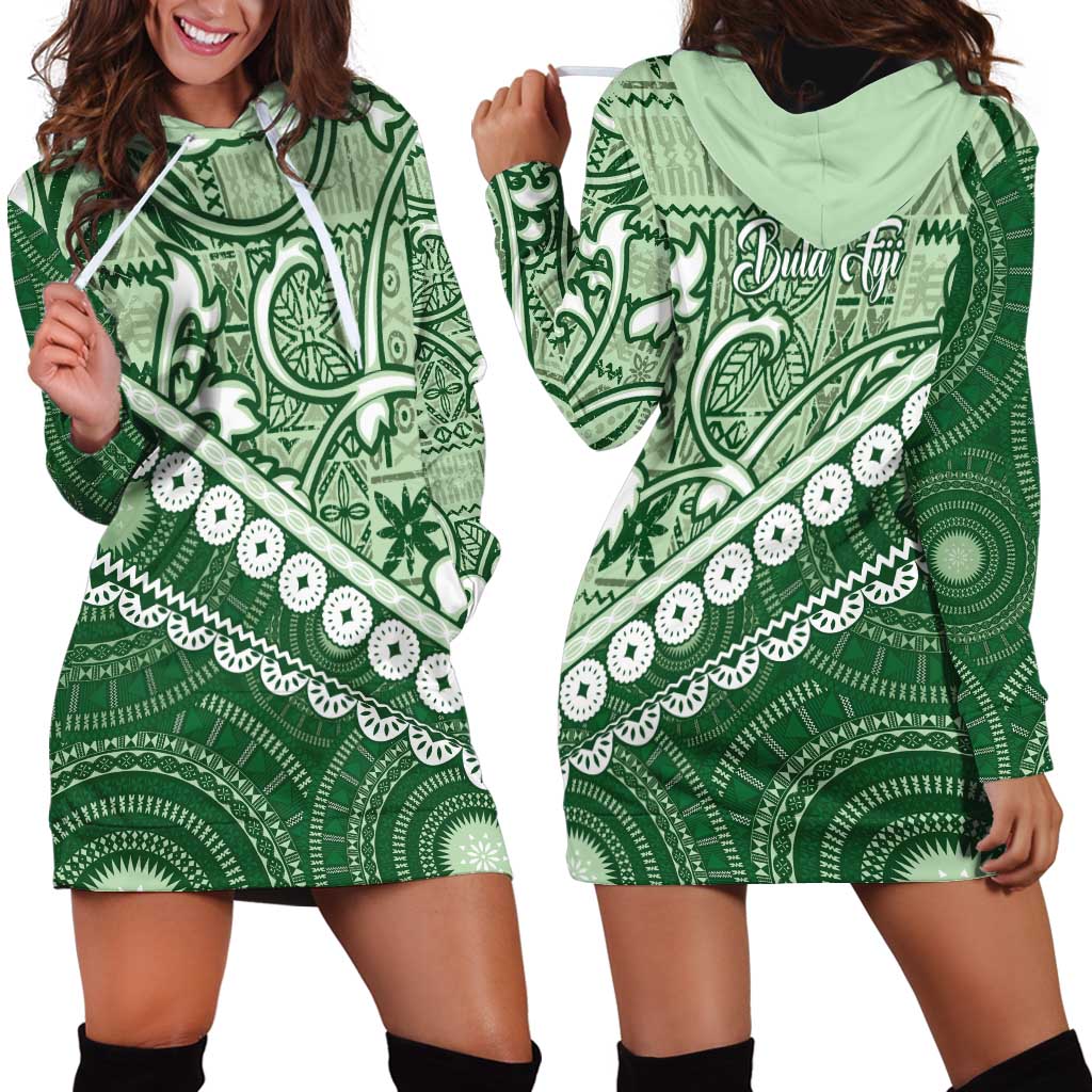 Green Bula Fiji Hoodie Dress Fijian Language Week Tapa Cloth - Pastel LT14 - Polynesian Pride