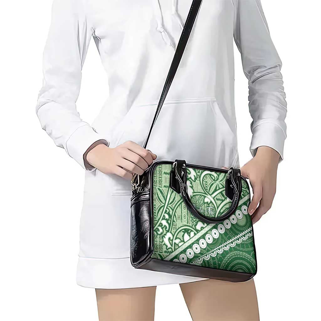 Green Bula Fiji Shoulder Handbag Fijian Language Week Tapa Cloth - Pastel