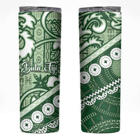 Green Bula Fiji Skinny Tumbler Fijian Language Week Tapa Cloth - Pastel LT14 Green - Polynesian Pride