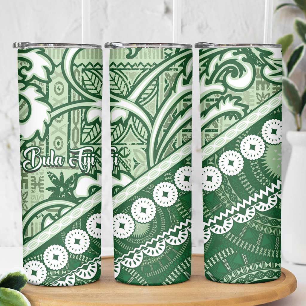 Green Bula Fiji Skinny Tumbler Fijian Language Week Tapa Cloth - Pastel LT14 - Polynesian Pride