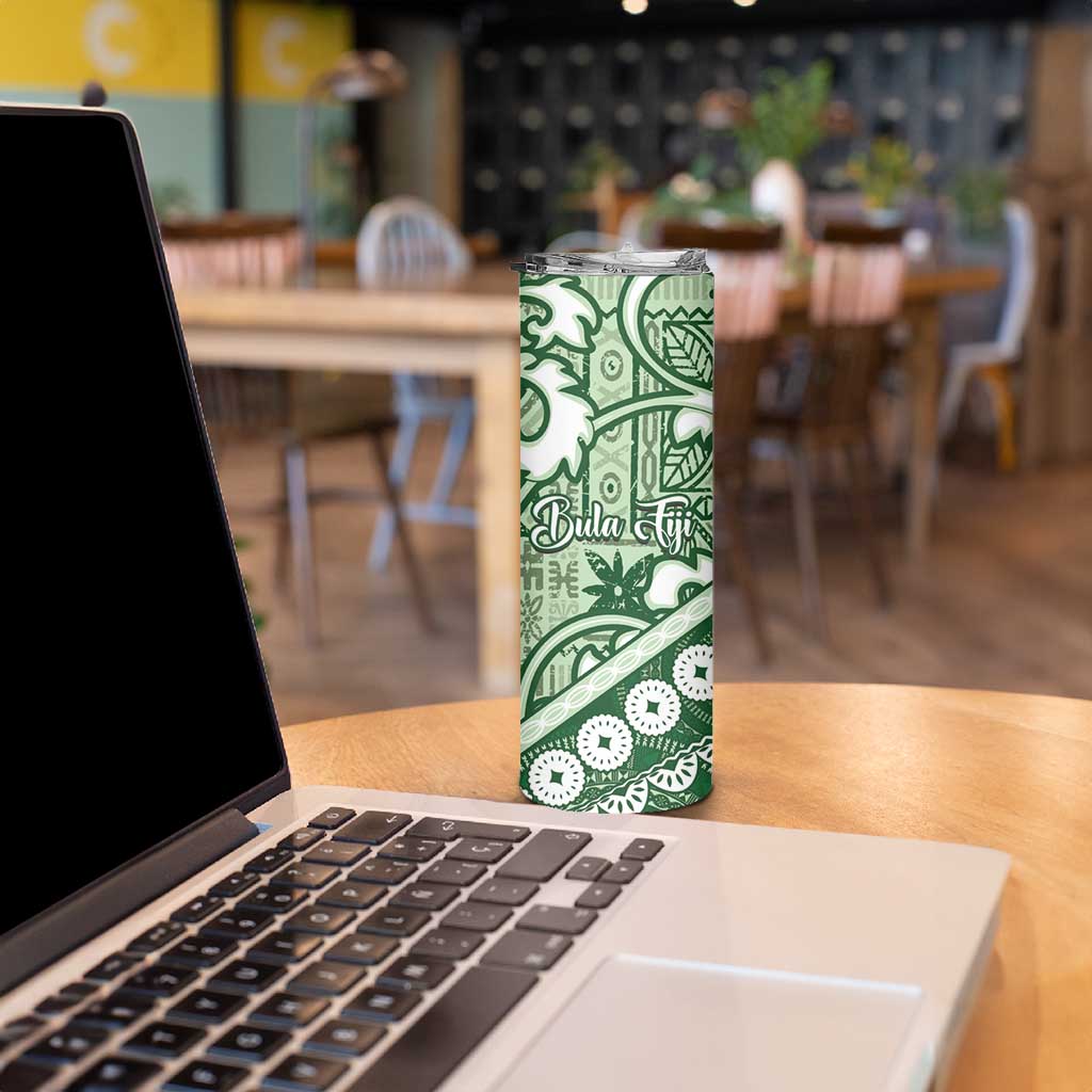 Green Bula Fiji Skinny Tumbler Fijian Language Week Tapa Cloth - Pastel LT14 - Polynesian Pride