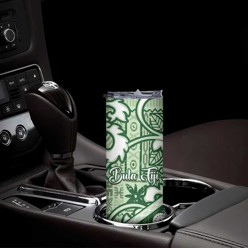 Green Bula Fiji Skinny Tumbler Fijian Language Week Tapa Cloth - Pastel LT14 - Polynesian Pride
