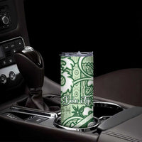 Green Bula Fiji Skinny Tumbler Fijian Language Week Tapa Cloth - Pastel LT14 - Polynesian Pride