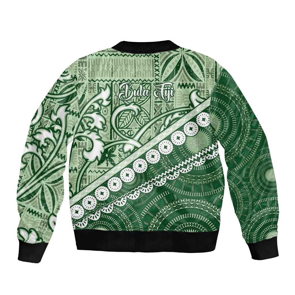 Green Bula Fiji Sleeve Zip Bomber Jacket Fijian Language Week Tapa Cloth - Pastel LT14 - Polynesian Pride