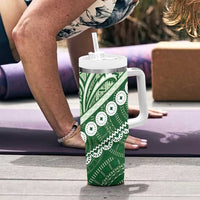 Green Bula Fiji Tumbler With Handle Fijian Language Week Tapa Cloth - Pastel