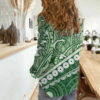 Green Bula Fiji Women Casual Shirt Fijian Language Week Tapa Cloth - Pastel LT14 - Polynesian Pride