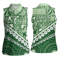Green Bula Fiji Women Sleeveless Polo Shirt Fijian Language Week Tapa Cloth - Pastel LT14 - Polynesian Pride