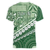 Green Bula Fiji Women V-Neck T-Shirt Fijian Language Week Tapa Cloth - Pastel LT14 - Polynesian Pride