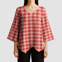 Red Japanese Palaka Pride Kimono Sleeve Blouse - Polynesian Pride