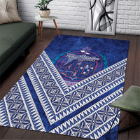 Toa Samoa Rugby Area Rug 40th Anniversary Samoan Siapo Pattern LT14 Blue - Polynesian Pride