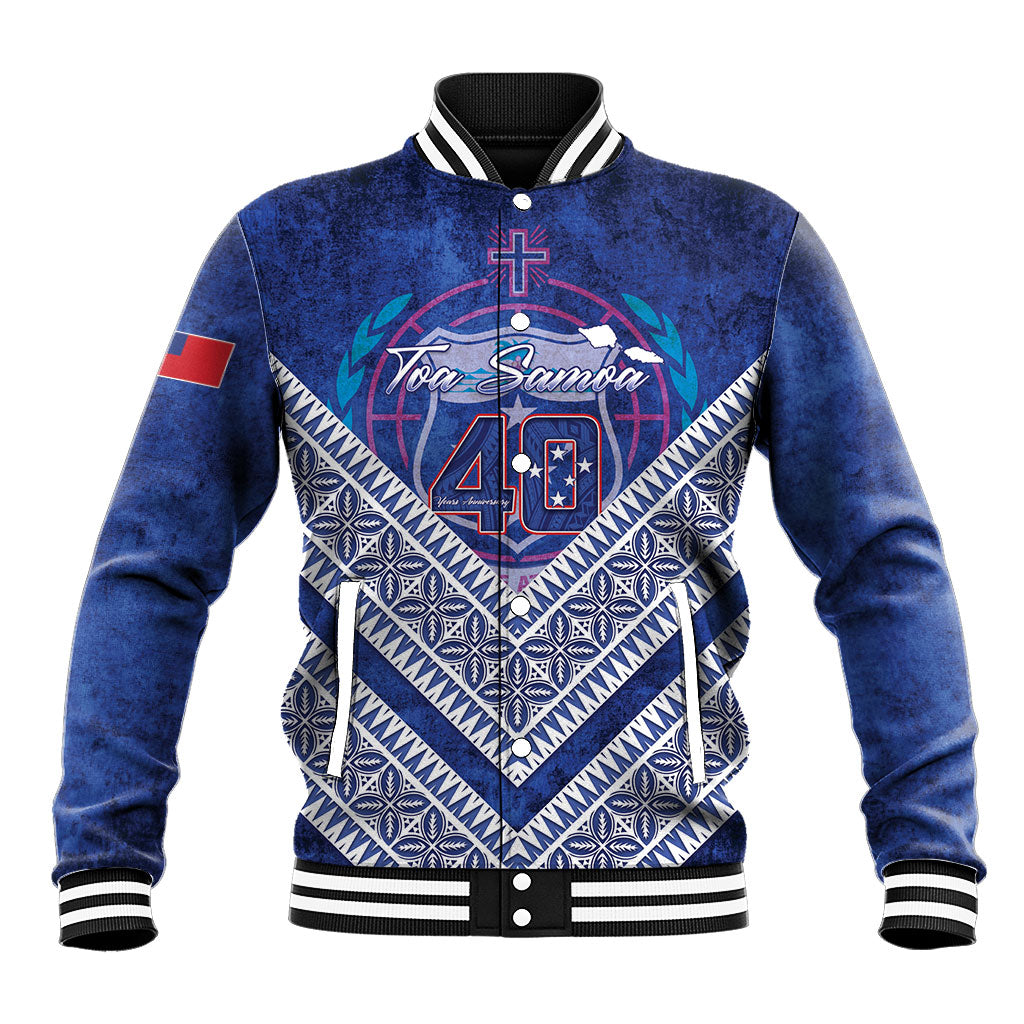 Toa Samoa Rugby Custom Baseball Jacket 40th Anniversary Samoan Siapo Pattern LT14 Unisex Blue - Polynesian Pride